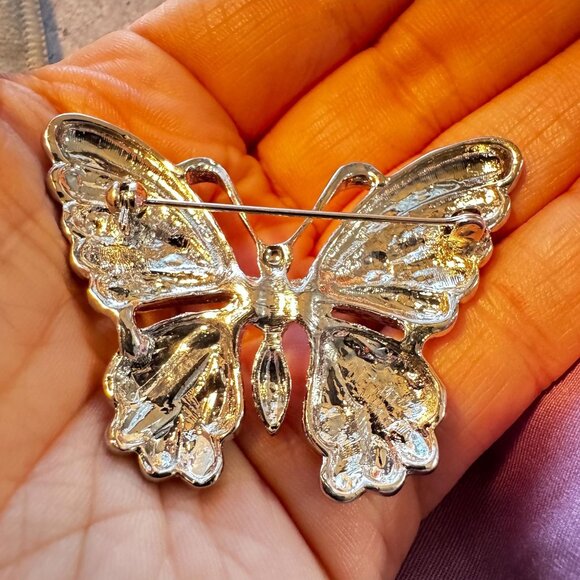 Vintage Sparkle Butterfly Brooch Purple Teal Glitter Wings Statement Pin 1.5 inc - Picture 3 of 3